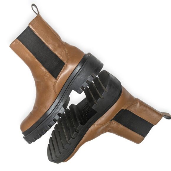 Zara Chunky Lug Sole Ankle Boots Women's 40 / 9 Brown Leather Chelsea Grunge - Picture 3 of 7